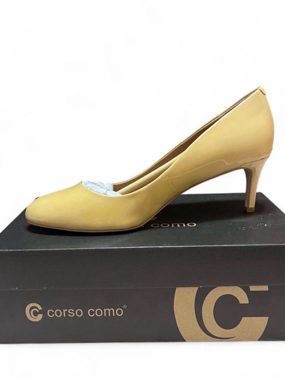 Corso Como Pale Yellow Leather Mid-Heel Pump
